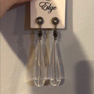 Silver and clear long drop earrings